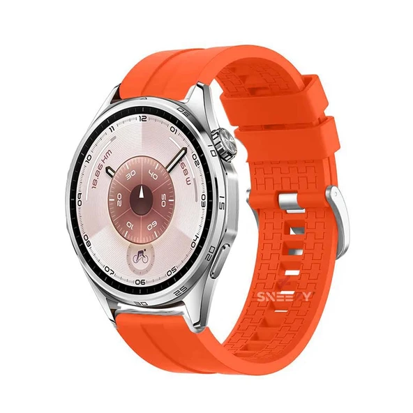 Huawei Watch GT6 46mm Uyumlu Kordon NovaGT Metal Tokalı Yumuşak Silikon Kordon  Turuncu ürün görseli 1
