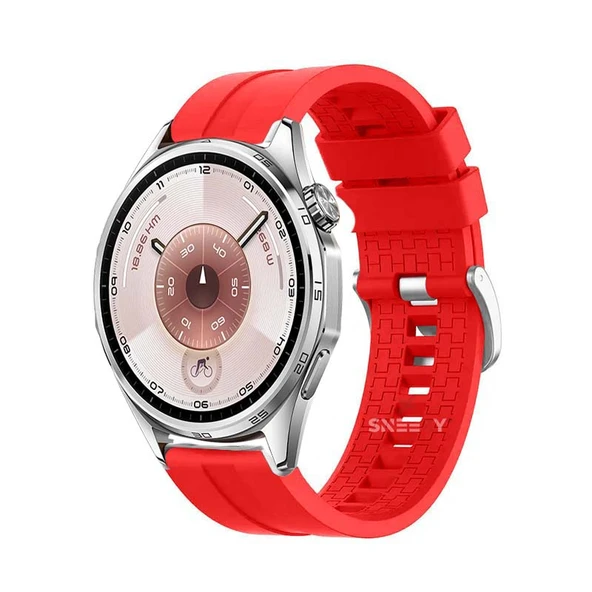 Huawei Watch GT6 46mm Uyumlu Kordon NovaGT Metal Tokalı Yumuşak Silikon Kordon  Kırmızı ürün görseli 1