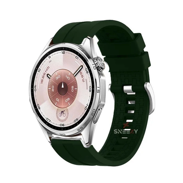 Huawei Watch GT6 46mm Uyumlu Kordon NovaGT Metal Tokalı Yumuşak Silikon Kordon  Koyu Yeşil ürün görseli 1