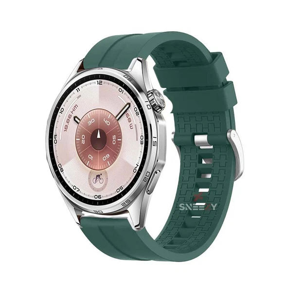 Huawei Watch GT6 46mm Uyumlu Kordon NovaGT Metal Tokalı Yumuşak Silikon Kordon  Haki ürün görseli 1