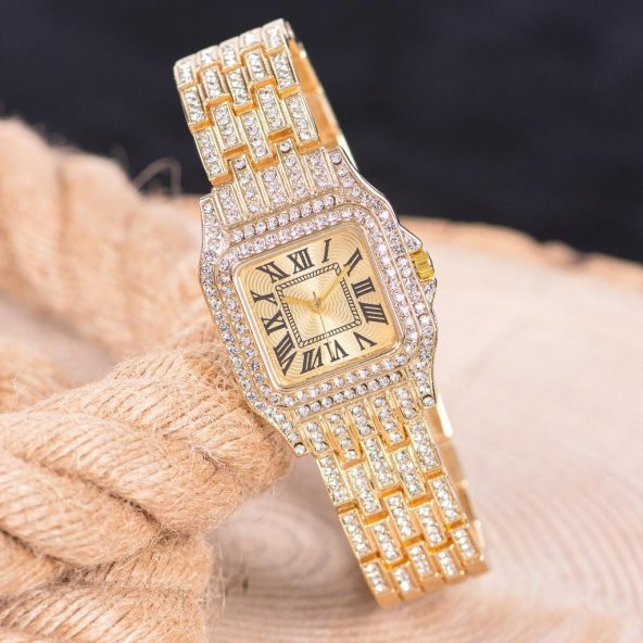 Roma Rakamlı Sarı Çelik Kordonlu Zirkon Taş Kaplama Retro Model Kadın Saat ST-303999 ürün görseli 1