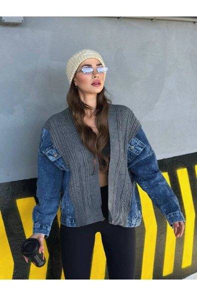 Pinterest Tasarım Trikolu Kot Ceket Triko Ceket Hırka Mont ürün görseli 1