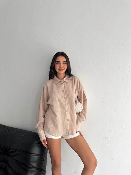 Çizgili oversize gömlek - Resim 3