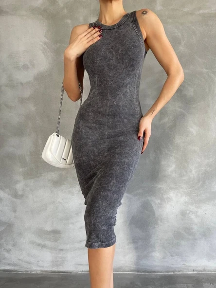 Halter yaka elbise aşit yıkamalı ürün görseli 1