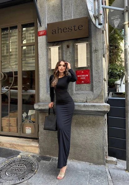 Uzun kollu uzun elbise - Resim 3