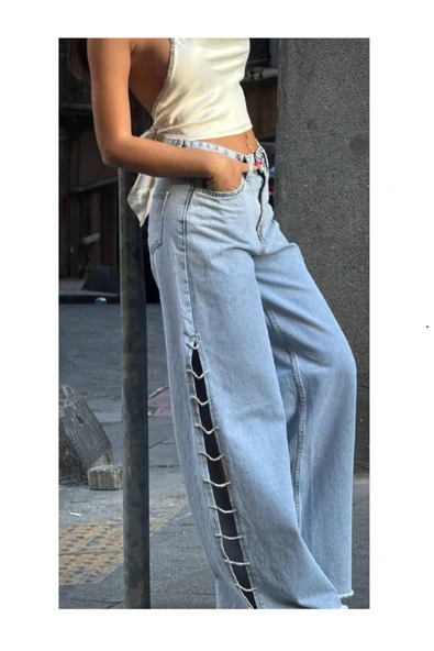 Pinterest Tasarım Taşlı Baggy Kot Pantolon ürün görseli 1