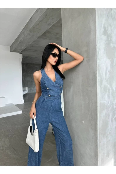 Tasarım İthal Kot Tulum Denim Jeans Tulum ürün görseli 1