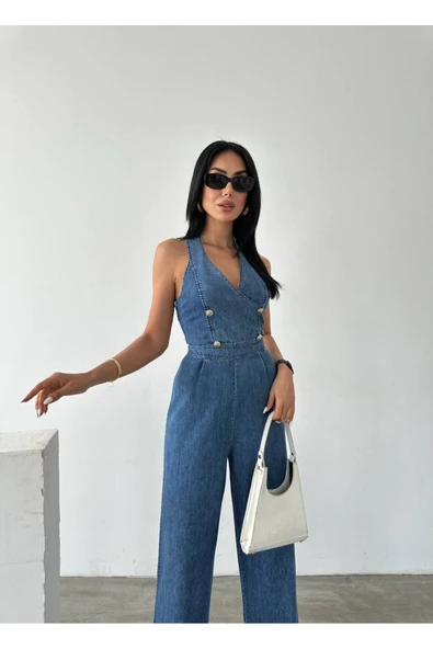 Tasarım İthal Kot Tulum Denim Jeans Tulum - Resim 9