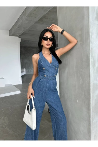 Tasarım İthal Kot Tulum Denim Jeans Tulum - Resim 11