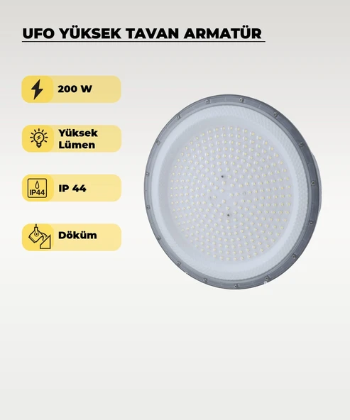 Yüksek Tavan Ufo Armatür 200W - 6500K Beyaz Işık ürün görseli 1