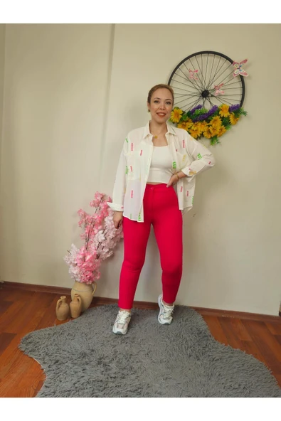 Krep Kumaş Fuşya Dar Paça Pantolon - Resim 2