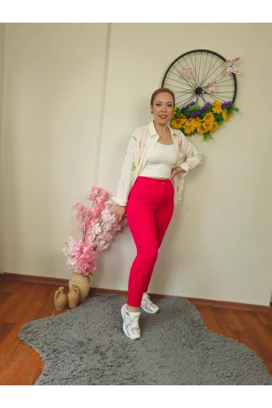 Krep Kumaş Fuşya Dar Paça Pantolon ürün görseli 1