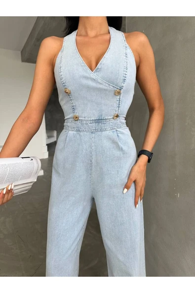 Tasarım İthal Kot Tulum Denim Jeans Tulum - Resim 10