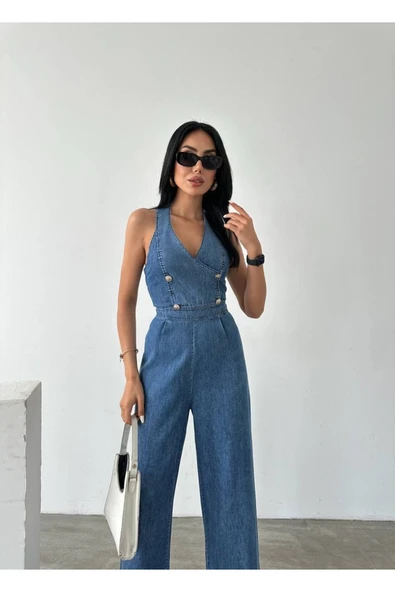 Tasarım İthal Kot Tulum Denim Jeans Tulum - Resim 5