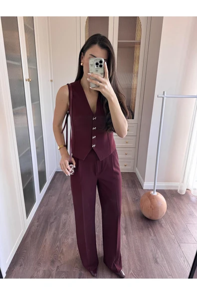 Kurdele Düğmeli Tasarım Yelek Pantolon Takım Premium Kalite ürün görseli 1