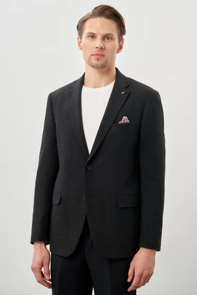 Koyu Antrasit Desenli Örme Mono Yaka Tam Astar Esnek 6 Drop Comfort Fit Casual Ceket 1002245164 ürün görseli 1