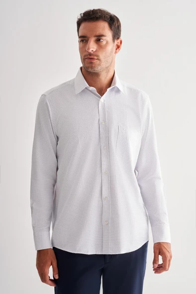 Beyaz Sert Yaka Uzun Kol Cepli Comfort Fit Classic Gömlek 1004255164 ürün görseli 1