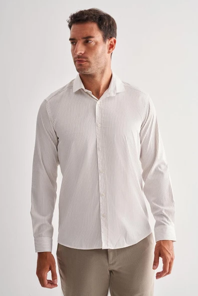 Beyaz Yarım İtalyan Yaka Uzun Kol Cepsiz Slim Fit Cls Gömlek 1004255174 ürün görseli 1
