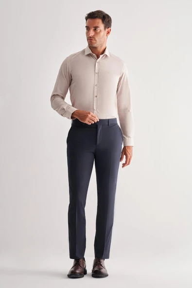 Lacivert Yan Cep Açık Paça Kendinden Desenli Slim Fit  Pantolon 1003255152 ürün görseli 1