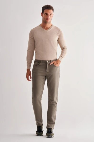 Haki 5 Cep  Düz Paça Pamuklu Slim Fit 5 Cep Casual Pantolon 1003255322 ürün görseli 1
