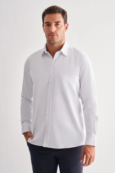 Beyaz Sert Yaka Uzun Kol Cepli Comfort Fit Classic Gömlek 1004255164 ürün görseli 1