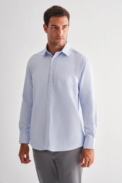 Mavi Sert Yaka Uzun Kol Cepli Comfort Fit Classic Gömlek 1004255163 ürün görseli 1