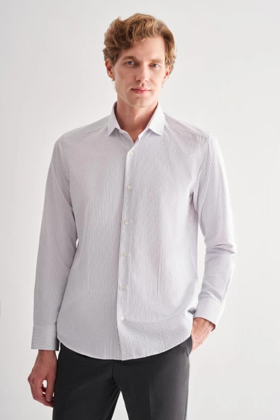 Beyaz Yarım İtalyan Yaka Uzun Kol Cepsiz  Slimfit Fit Classic Gömlek 1004255162 ürün görseli 1