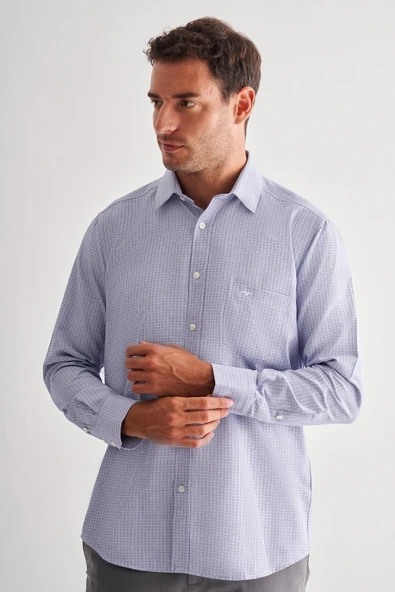 Lacivert Sert Yaka Uzun Kol Cepli Comfort Fit Classic Gömlek 1004255163 ürün görseli 1