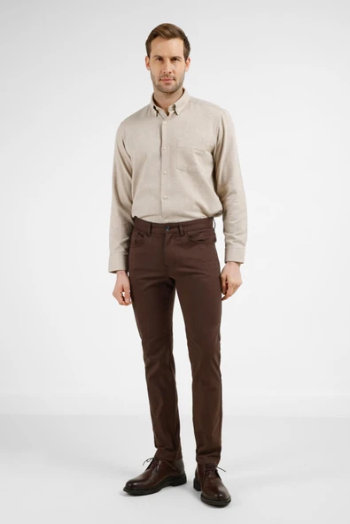 Kahverengi 5 Cep  Düz Paça Pamuklu Slim Fit 5 Cep Casual Pantolon 1003255154 ürün görseli 1