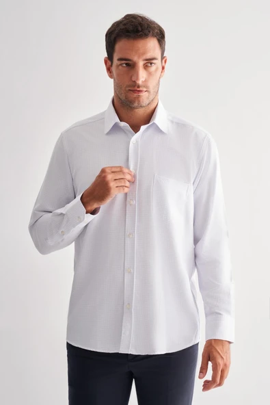 Beyaz Sert Yaka Uzun Kol Cepli Comfort Fit Classic Gömlek 1004255164 ürün görseli 1