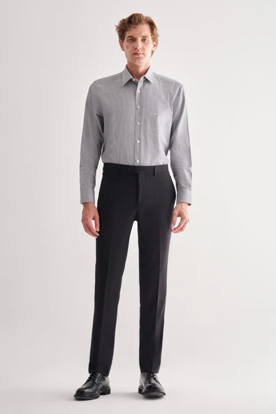 Siyah Yan Cep Açık Paça Kendinden Desenli Slim Fit Esnek Pantolon 1003255151 ürün görseli 1