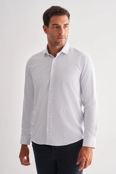 Beyaz Yarım İtalyan Yaka Uzun Kol Cepsiz  Slimfit Fit Classic Gömlek 1004255162 ürün görseli 1