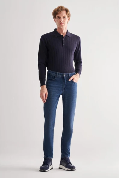 Lacivert Gabardin 5 Cep Düz Paça Casual Slim Fit Pamuklu Denim Pantolon 1023255151 ürün görseli 1