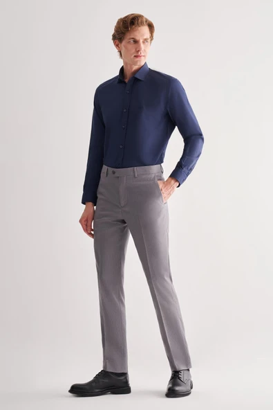 Gri Yan Cep Açık Paça Kendinden Desenli Slim Fit Esnek Pantolon 1003255151 ürün görseli 1
