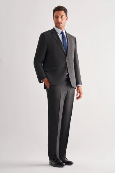 Siyah Mono Yaka Çizgili 4 Drop Comfort Fit Tam Astar Esnek Takım Elbise 1001255121 ürün görseli 1