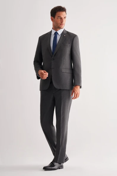 Füme Mono Yaka Çizgili 4 Drop Comfort Fit Tam Astar Esnek Takım Elbise 1001255121 ürün görseli 1