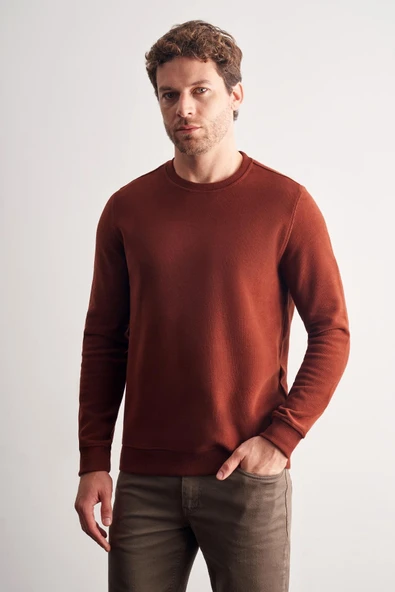 Kırmızı Uzun Kol Bisiklet Yaka Düz Pamuklu Comfort Fit Sweatshirt 1013255150 ürün görseli 1