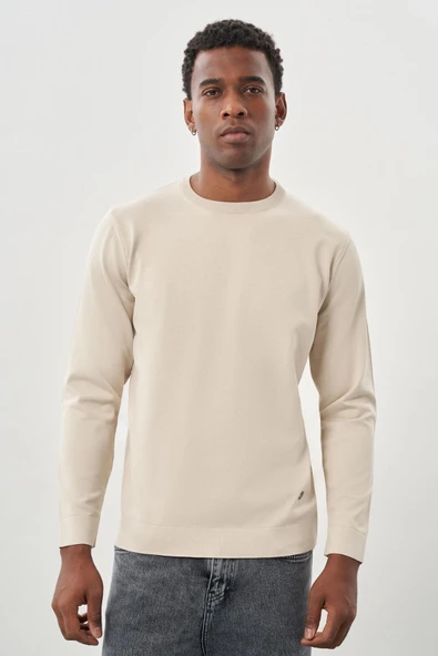Taş Rengi Uzun Kollu Örme Bisiklet Yaka Pamuklu Slim Fit Dar Kesim Triko 1012245151 ürün görseli 1