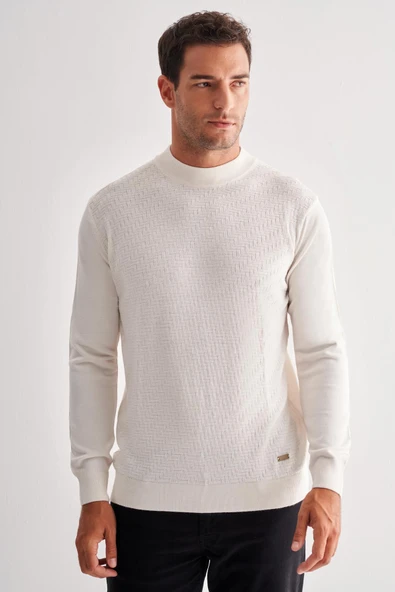 Krem Rengi Yarım Balıkçı Yaka Uzun Kol Cepsiz Comfort Fit Classic Yünlü Triko Kazak 1012255209 ürün görseli 1