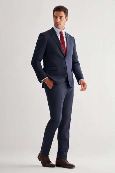 Lacivert Kırlangıç Yaka 6 Drop Slim Fit Tam Astar Esnek Takım Elbise 1001255157 ürün görseli 1