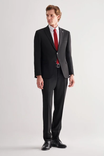 Siyah Kırlangıç Yaka 6 Drop Slim Fit Tam Astar Esnek Takım Elbise 1001255157 ürün görseli 1