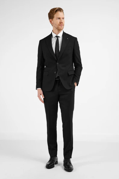 Siyah Kırlangıç Yaka 6 Drop Slim Fit Tam Astar Esnek Takım Elbise 1001255162 ürün görseli 1