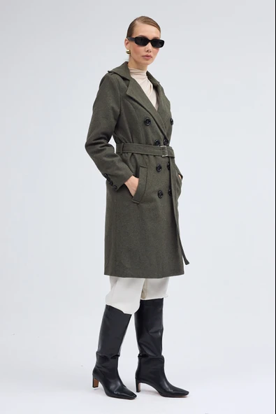 Kemer Detaylı Aksesuarlı Kaşe Kaban ürün görseli 1