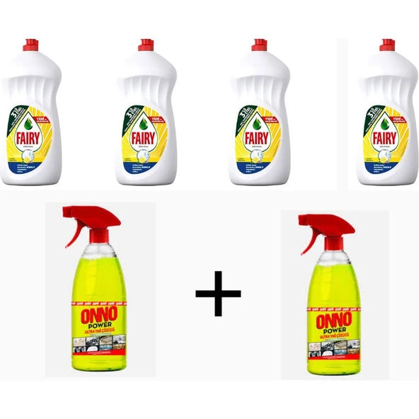 Fairy 1500 ml x 4 Adet + Onno Ultra Yağ Çözücü 1000 ml  x 2 Adet ürün görseli 1