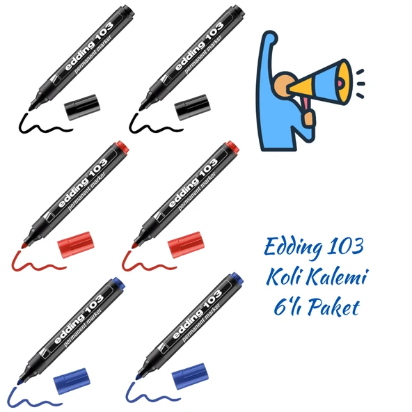 Edding Permanent Markör E-103 2 Mavi 2 Siyah 2 Kırmızı ürün görseli 1