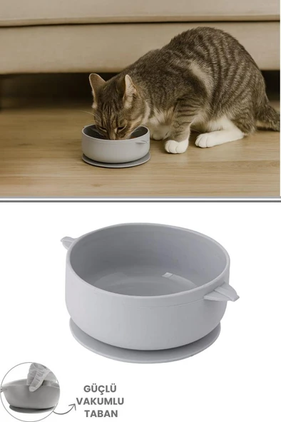 Silikon Evcil Hayvan Mama Kasesi, Kaydırmaz Vakum Tabanlı Kedi Köpek Mama Su Kabı Tabağı 200ml ürün görseli 1