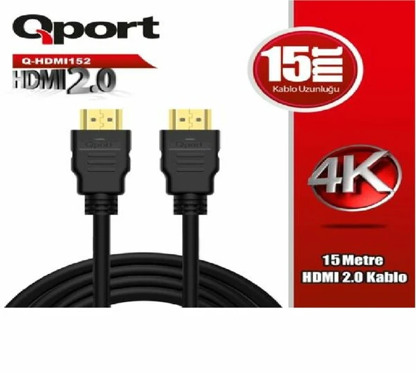 Qport 15 Metre Q-HDMI152 2.0V 4K 60Hz Altin Uçlu HDMI Kablo ürün görseli 1