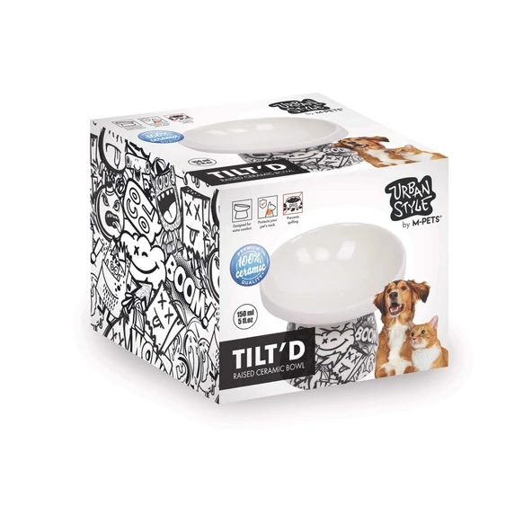 M-Pets Urbanstyle Tilt'd Raised Ceramic Bowl 150ml Siyah Beyaz ürün görseli 1