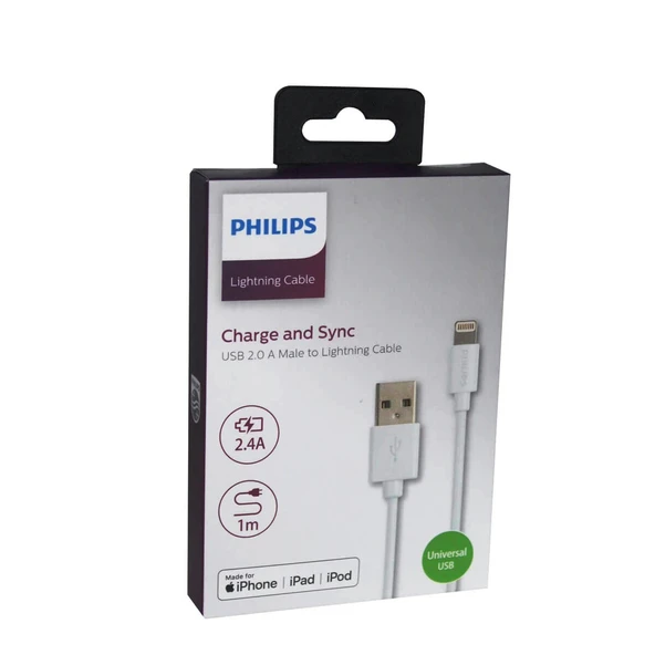 Philips Lightning USB İphone 5-6-7-8-X Hızlı Şarj ve Data Kablosu 1M SWR1508W/93 ürün görseli 1