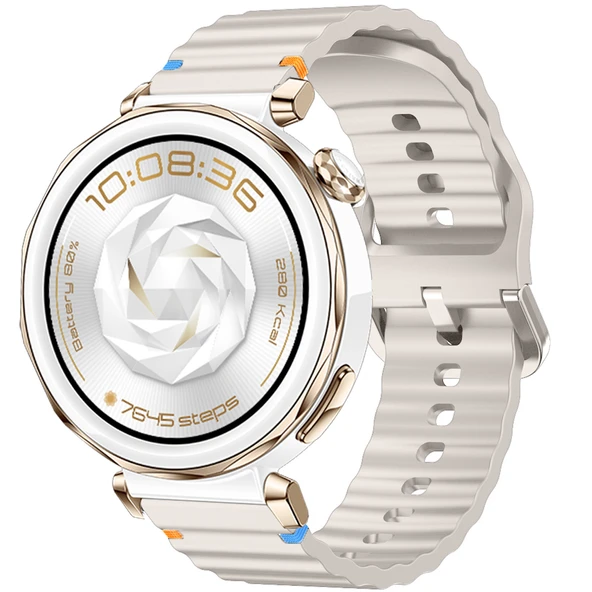 Huawei Watch GT5 Pro 42mm İle Uyumlu Dalga Desenli Tokalı Yumusaş Soft Silikon Kordon  Starlight ürün görseli 1